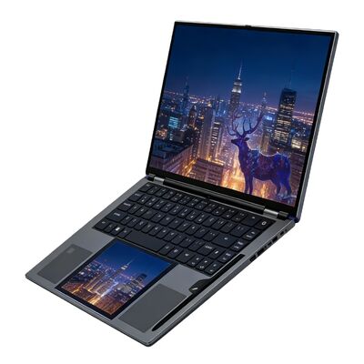 Intel N150 15.6 Inch 7 Inch Dual Screen Business Laptop  Facial Recognition 180 Degree Flip Dual Band WiFi English IPS Panel SSD