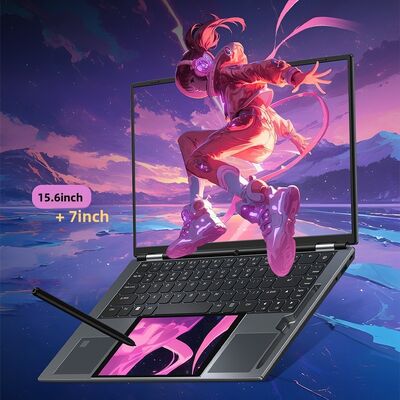 New 15.6 Inch 7 Inch Dual Screen Business Laptop Intel N150 Facial Recognition Support 180 Degree Flip Dual Band WiFi Camera US