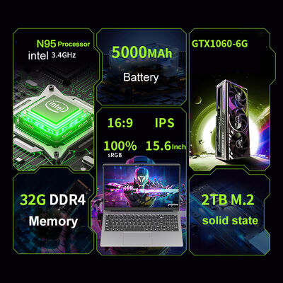 Hot Sale 15.6 Inch 1920*1080 GTX1060 6GB Gaming Laptop 32GB DDR4 512 GB 1TB 2TB SSD Portable Gaming Laptop