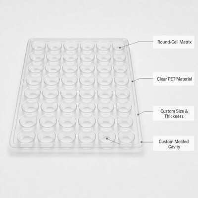 Custom Clear PET Blister Tray 6x8 Cell Matrix Packaging Recyclable Eco Friendly Design for Consumer