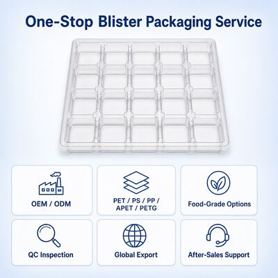 Clear PET Blister Tray Square Cell Bridge Divider Vacuum Formed Packaging Tray for Cutlery Hardware Tools Custom
