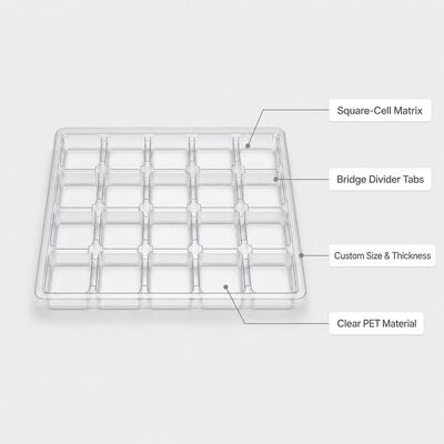 Clear PET Blister Tray Square Cell Bridge Divider Vacuum Formed Packaging Tray for Cutlery Hardware Tools Custom