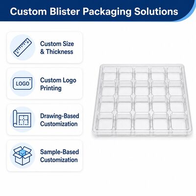 Clear PET Blister Tray Square Cell Bridge Divider Vacuum Formed Packaging Tray for Cutlery Hardware Tools Custom