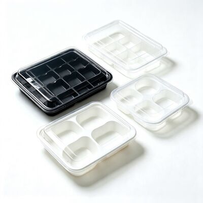 Food Grade PET Blister Container With Lid Multi Compartment Plastic Tray Custom Food Portion Packing Box