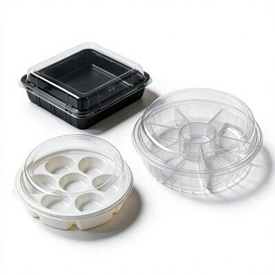 Shelf Merchandising Clear PET Food Blister Box Multi Divider Tray for Dessert Cut Fruit Protective Packaging