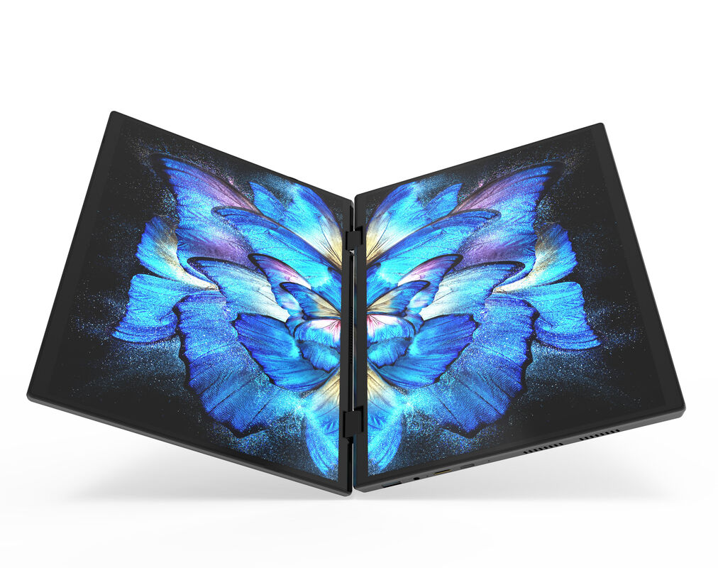 Aether 2025 Dual 14inch Screen Laptop for Stock Trading Data Comparison 360 Flip Design HighEfficiency Turbo Cooling