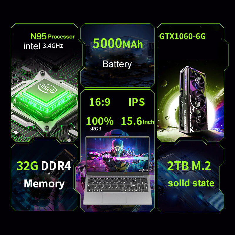 Hot Sale 15.6 Inch 1920*1080 GTX1060 6GB Gaming Laptop 32GB DDR4 512 GB 1TB 2TB SSD Portable Gaming Laptop