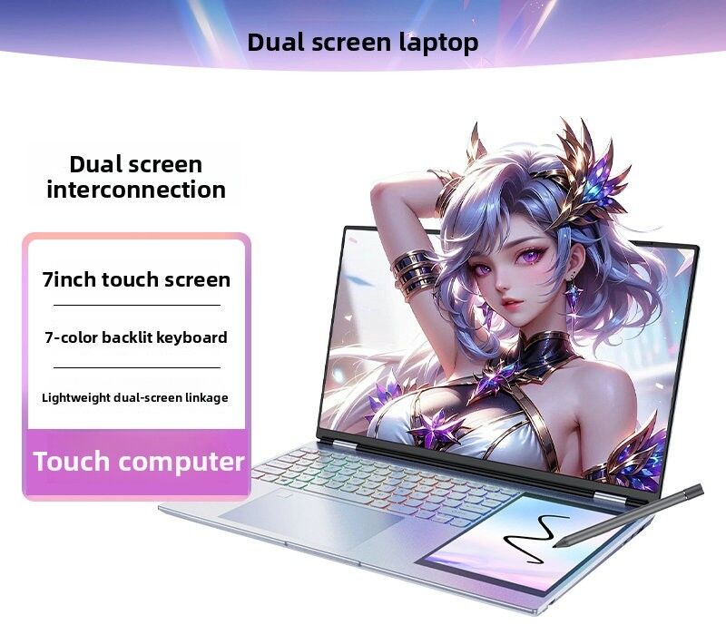 New 15.6 Inch Dual Screen Laptop Intel Celeron Quad Core Processor SSD Storage Win 11/Win 10 Dual Band WiFi  Hidden Camera DDR4
