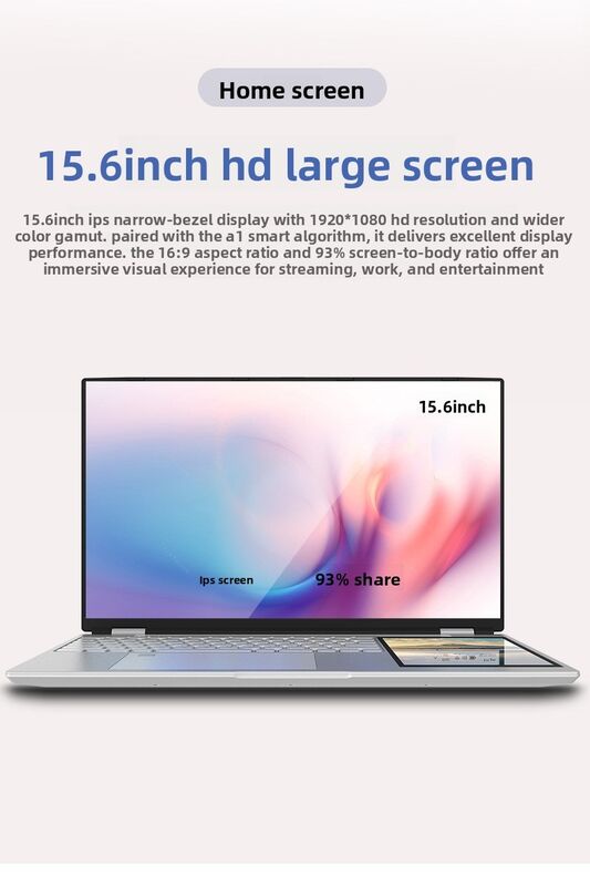 New 15.6 Inch Dual Screen Laptop Intel Celeron Quad Core Processor SSD Storage Win 11/Win 10 Dual Band WiFi  Hidden Camera DDR4