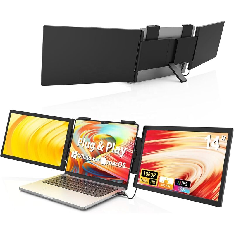 14inch Dual Screen LED Backlit Portable Monitor Laptop Expansion Screen Stock Trading Multi Display Folding 6ms Response Time