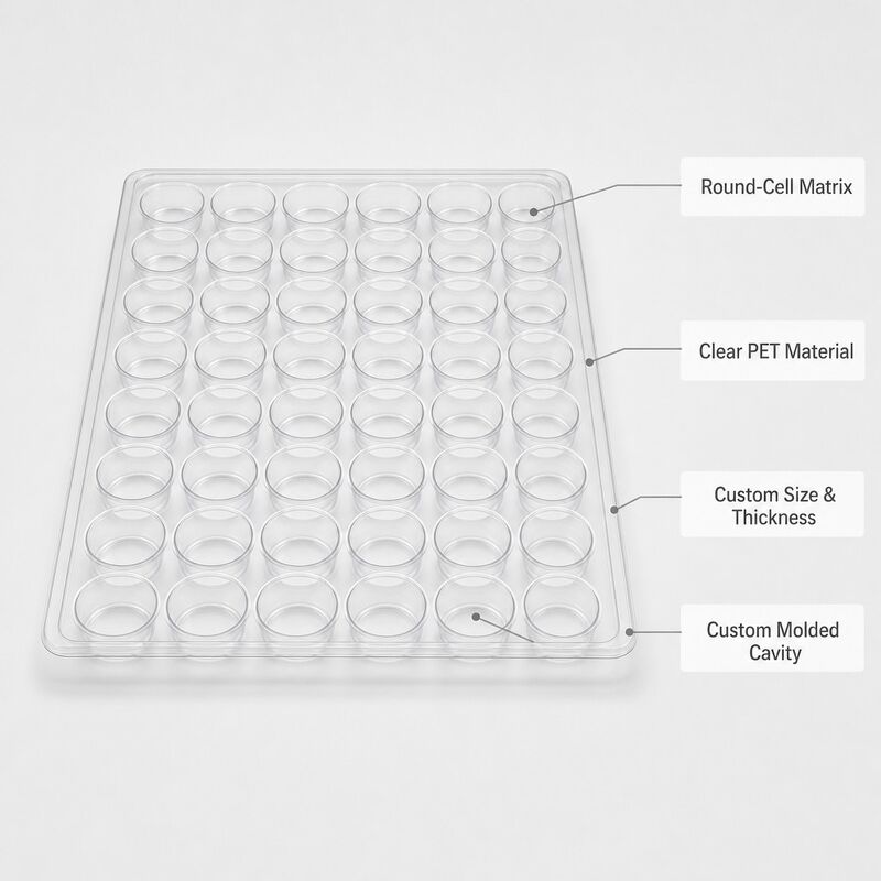 Custom Clear PET Blister Tray 6x8 Cell Matrix Packaging Recyclable Eco Friendly Design for Consumer