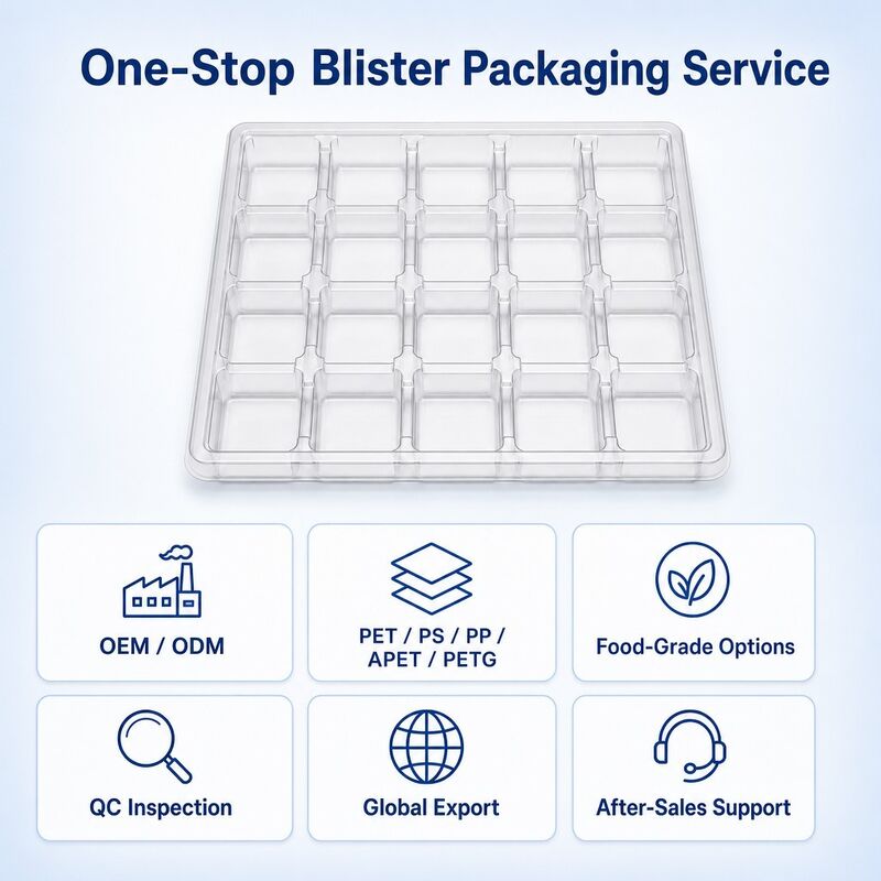 Clear PET Blister Tray Square Cell Bridge Divider Vacuum Formed Packaging Tray for Cutlery Hardware Tools Custom