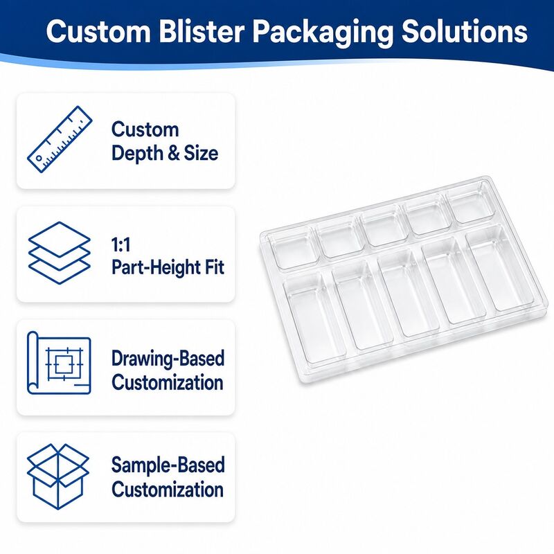 OEM ODM PET Blister Tray Made With Custom Mold Cavity Design Tailored for Hardware and Auto Parts Packaging Factory