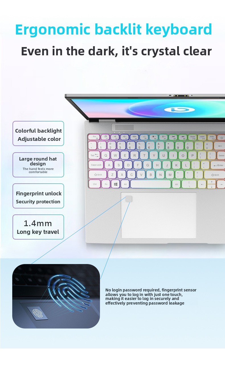 Intel Celeron Quad Core Laptop 15.6-inch IPS Dual Screen Notebook  DDR4 RAM SSD Storage  English Keyboard Magnetic Camera