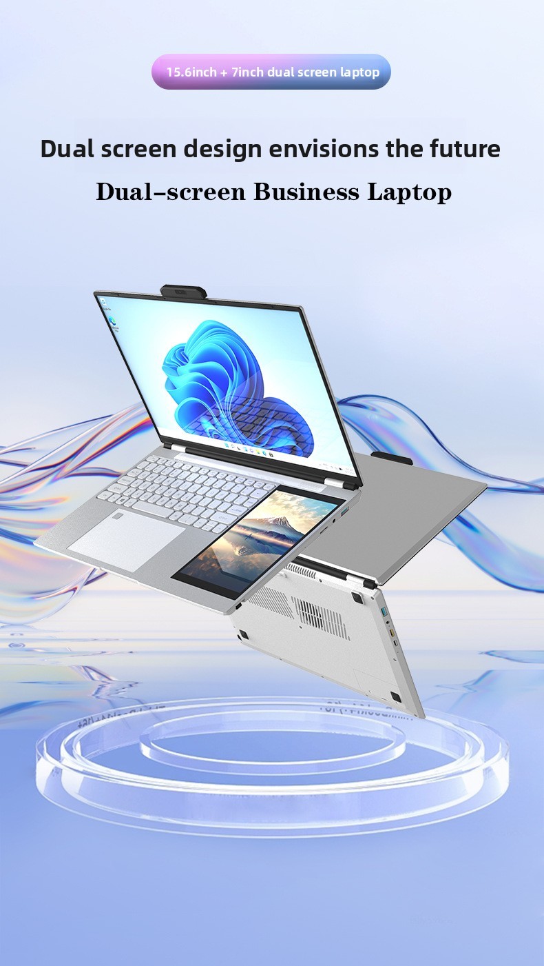Intel Celeron Quad Core Laptop 15.6-inch IPS Dual Screen Notebook  DDR4 RAM SSD Storage  English Keyboard Magnetic Camera