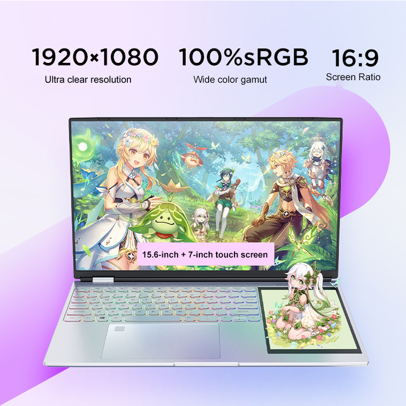 Factory Direct Sale 15.6Inch 7Inch Intel Celeron Dual Screen Business TouchScreen Laptop SSD Storage Preinstalled Win11 Win10