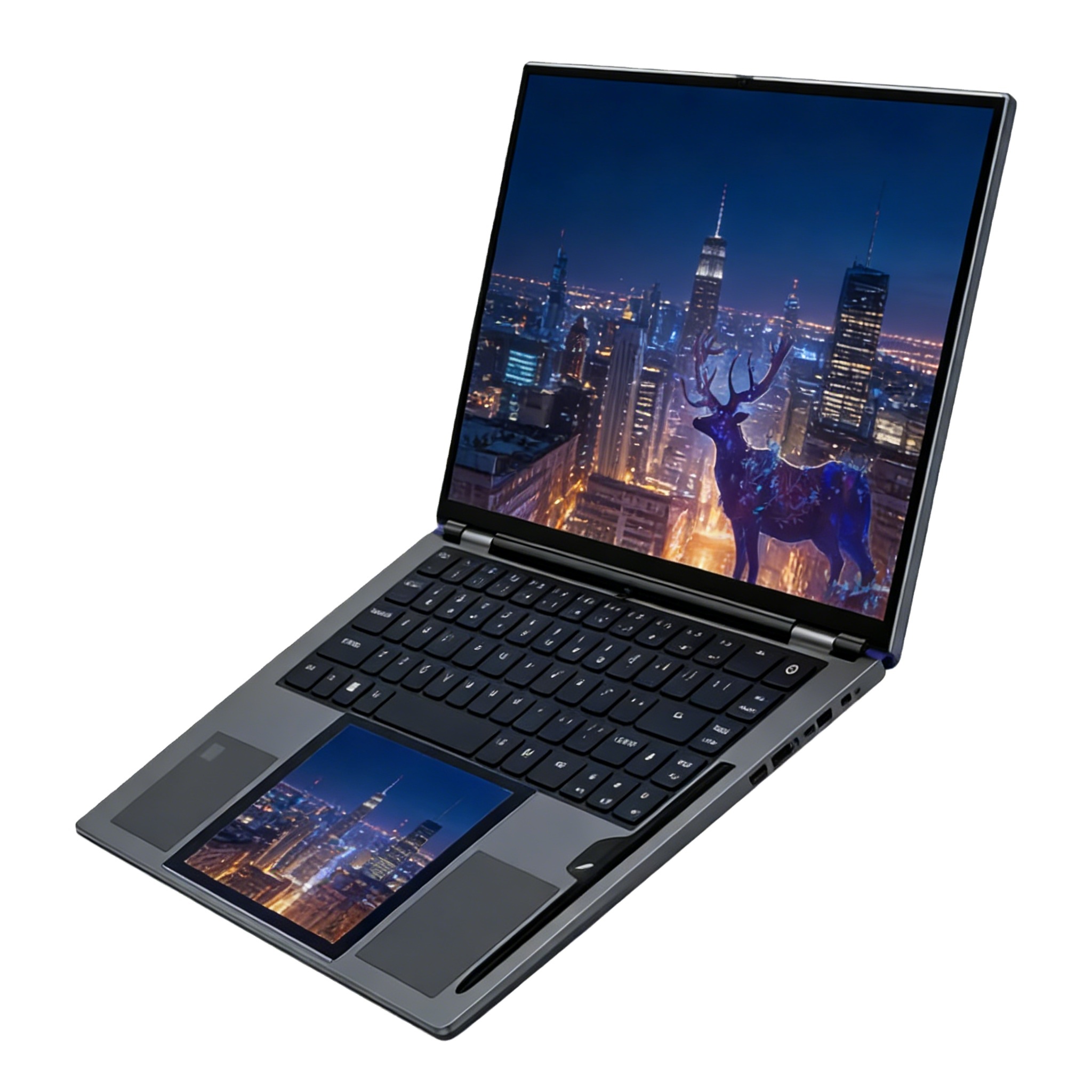 Intel N150 15.6 Inch 7 Inch Dual Screen Business Laptop  Facial Recognition 180 Degree Flip Dual Band WiFi English IPS Panel SSD