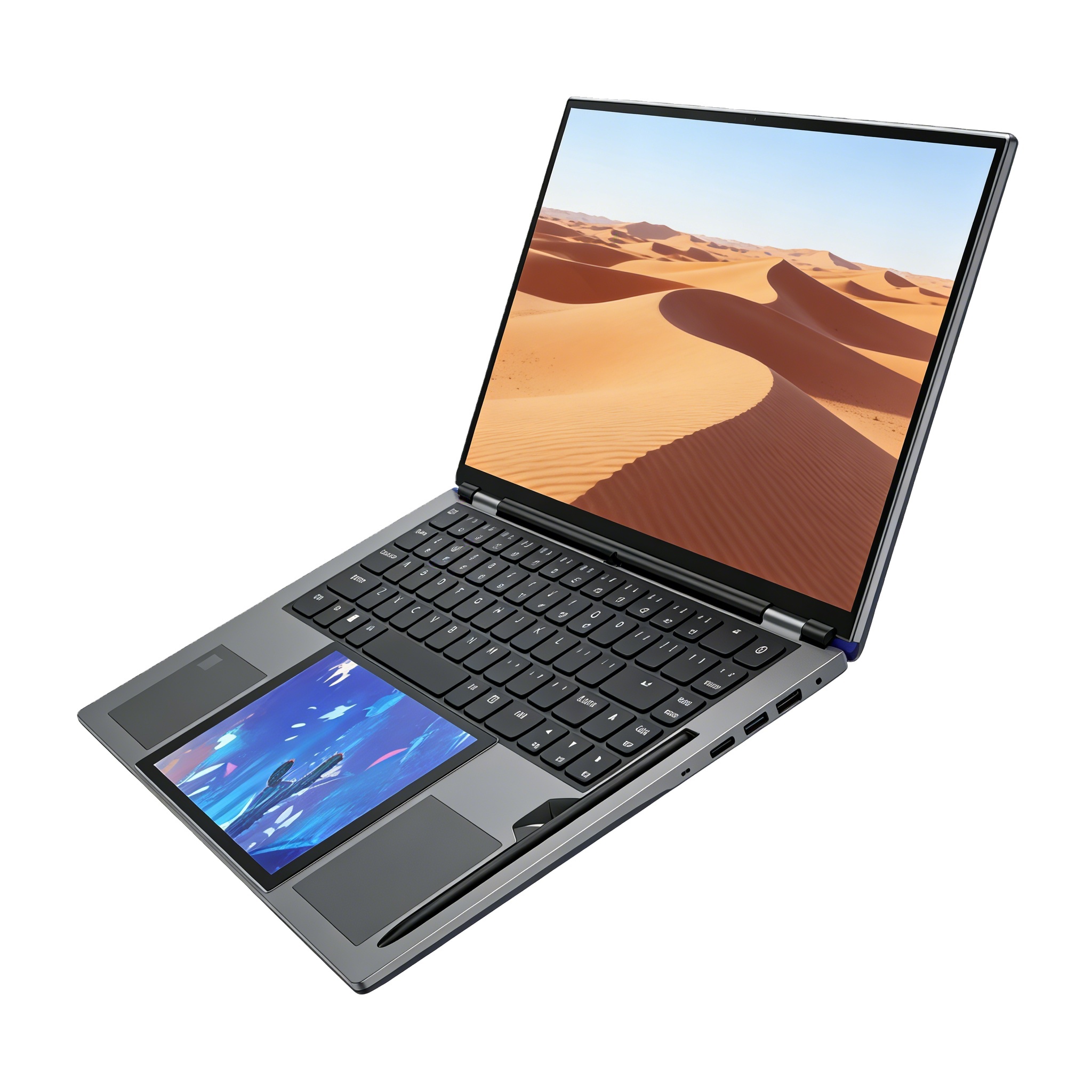15.6 Inch 7 Inch Dual Screen Business Laptop Intel N150 Facial Recognition 180 Degree Flip Dual Band WiFi English 1TB SSD