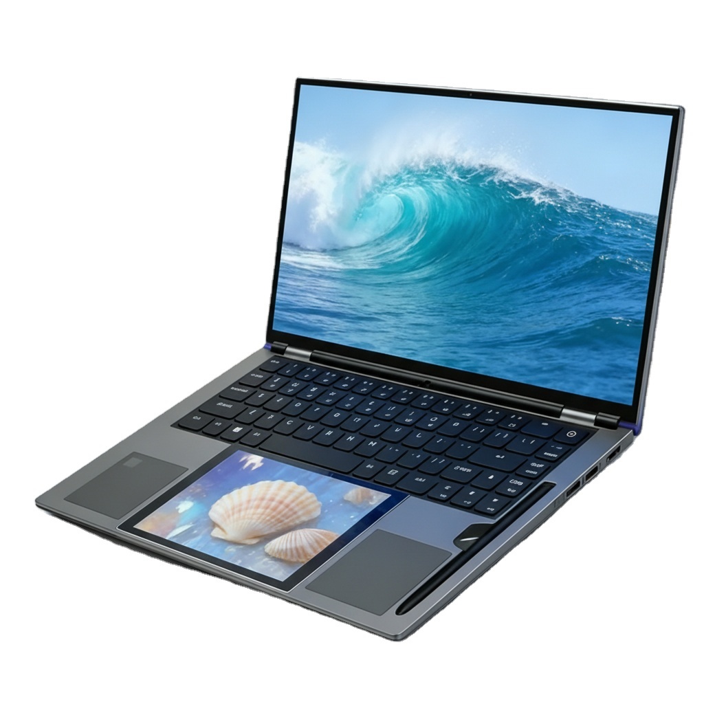 New OEM Customizable 15.6Inch 7Inch Dual Screen Business Laptop Intel N150 Facial Recognition 180 Flip Dual Band WiFi Windows 11