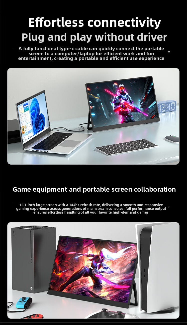 2026 New 100Hz 6ms Response IPS LED Portable Monitor Split Screen Mode Multi-Scene Use for PC