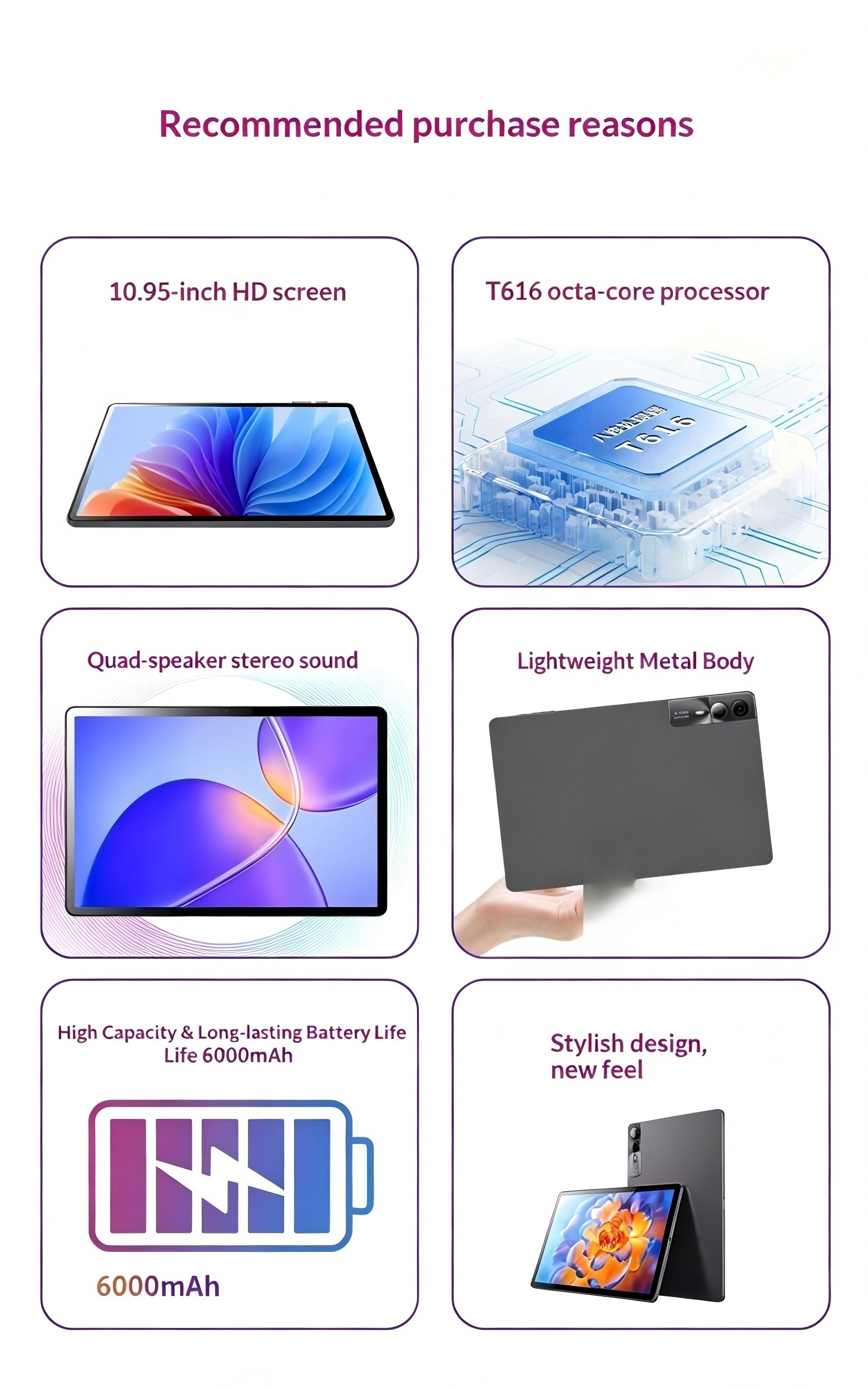 New 10.95 Inch Octa Core 6GB RAM 6000mAh Battery Tablet PC High-Definition Eye Protection Display Android 4G Entertainment Pad