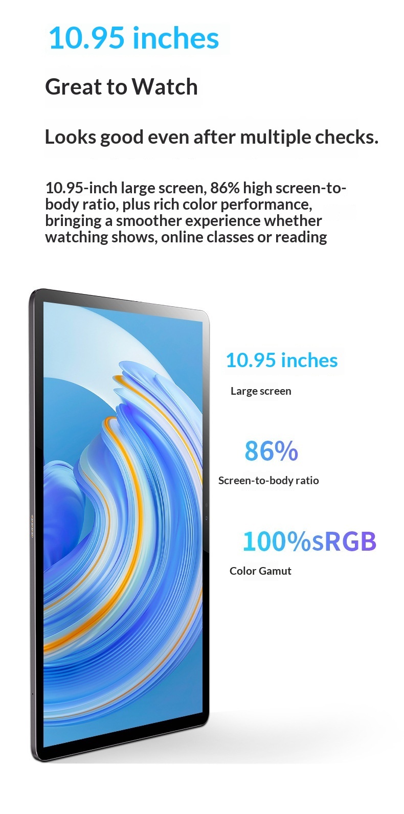 New 10.95 Inch Octa Core Android Tablet 6GB RAM Student Party Online Course High-definition Eye protection Full Screen