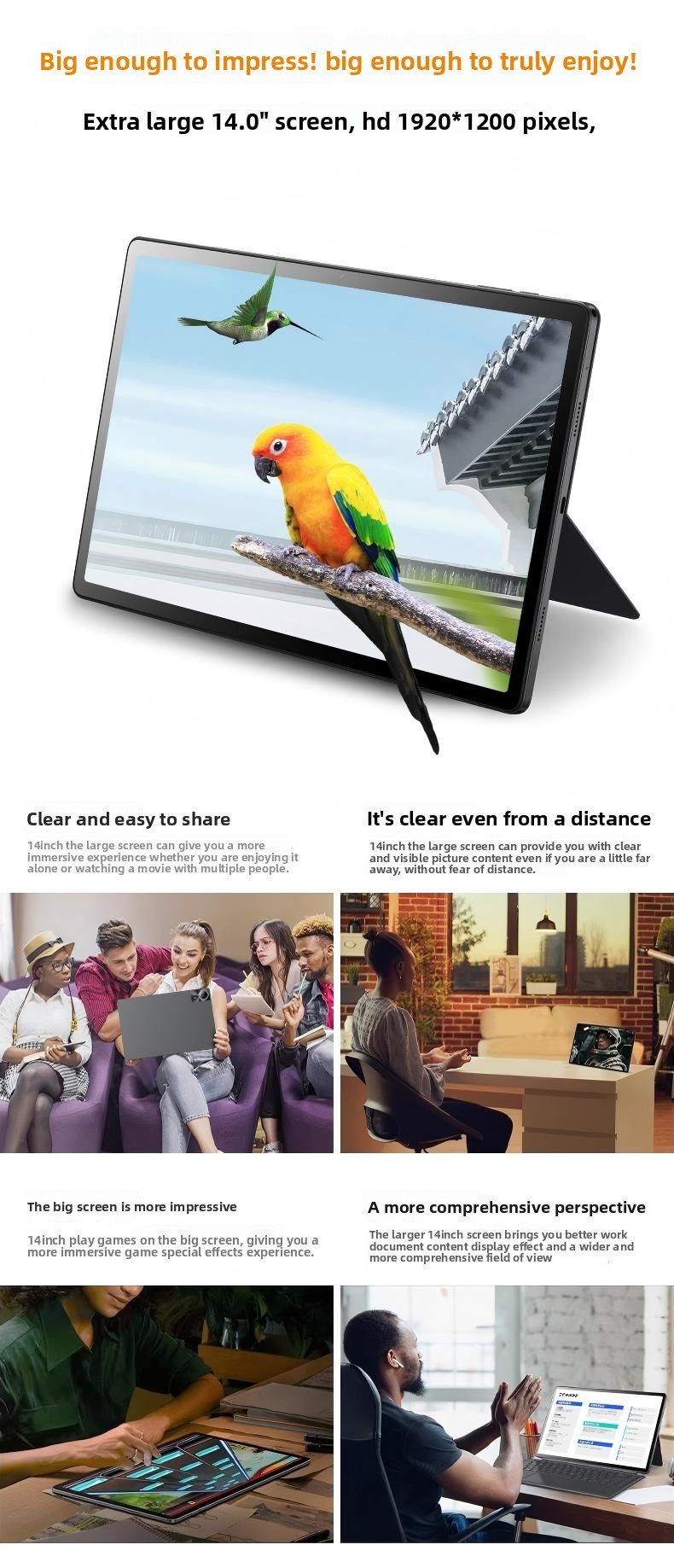 New 14 Inch Large Screen MTK Octa-Core 1.8GHz 6GB RAM 1920x1200 4G GSM WiFi Tablet for Gaming