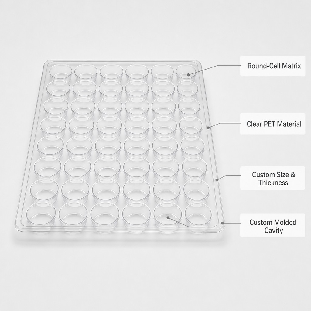 Custom Clear PET Blister Tray 6x8 Cell Matrix Packaging Recyclable Eco Friendly Design for Consumer