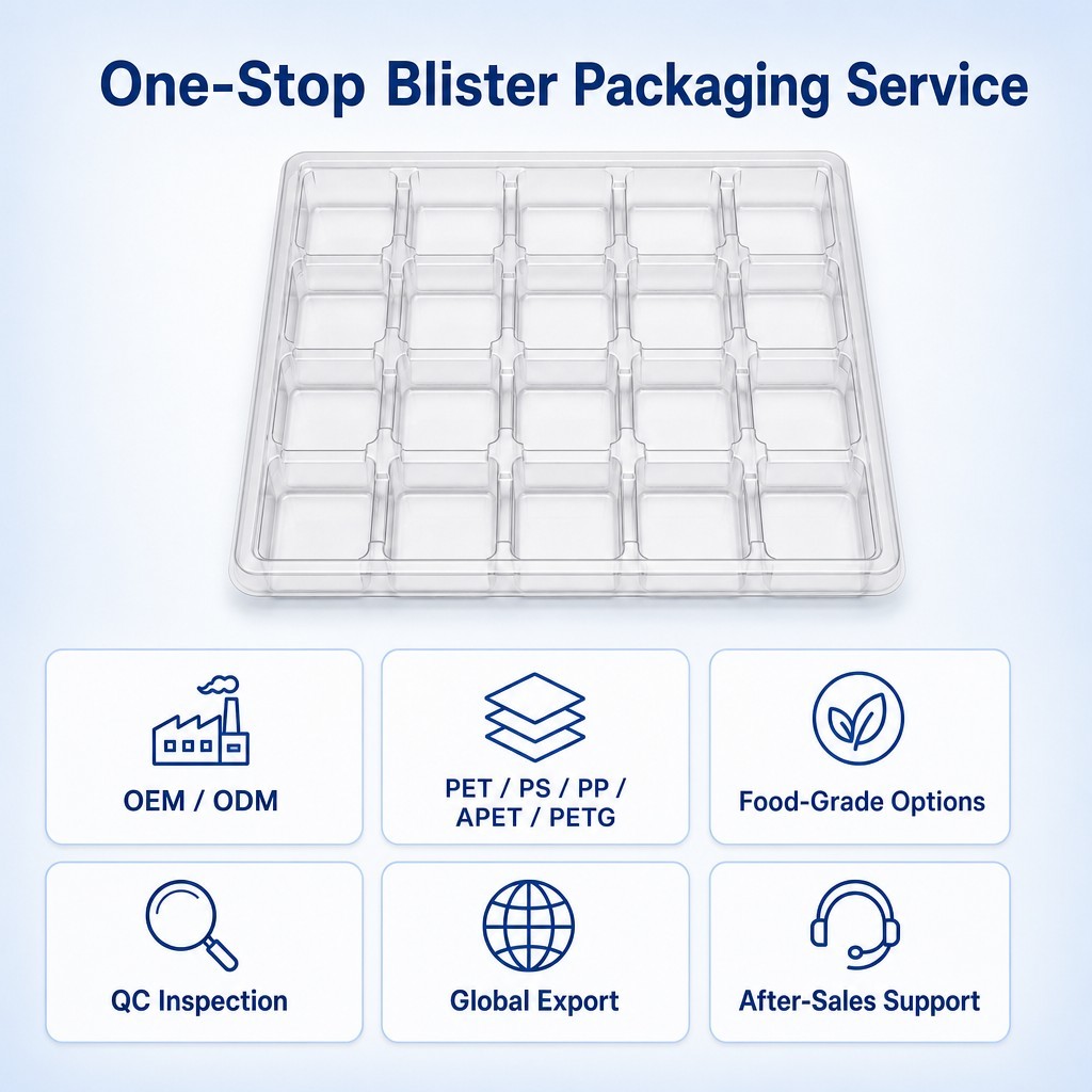Clear PET Blister Tray Square Cell Bridge Divider Vacuum Formed Packaging Tray for Cutlery Hardware Tools Custom