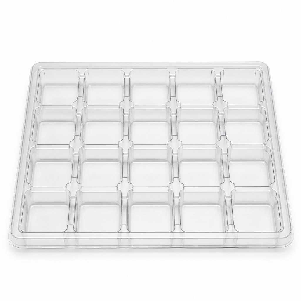 Clear PET Blister Tray Square Cell Bridge Divider Vacuum Formed Packaging Tray for Cutlery Hardware Tools Custom