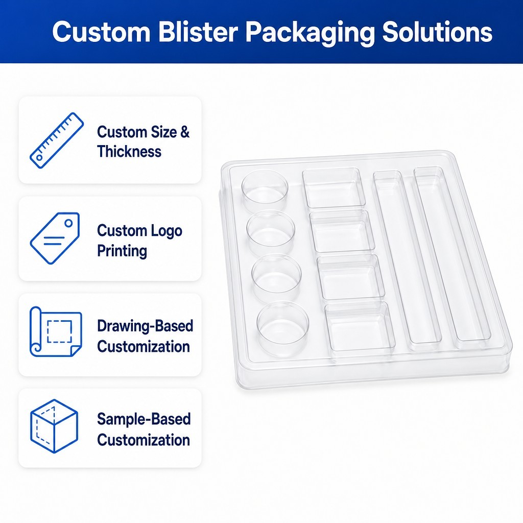 Customized PET Blister Tray  Eco Friendly Clear Plastic Inner Liner Custom Packaging Insert for Electronics  Hardware