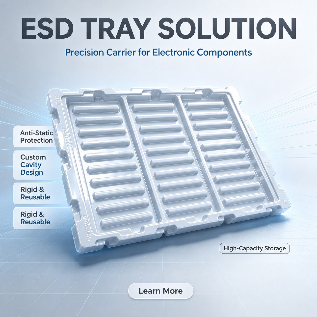 Custom Size PET Plastic Inner Tray Anti-Static Vacuum Tray for Electronic Component Packaging